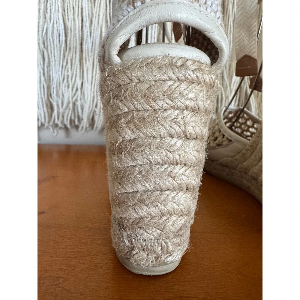 Castaner Carola Beige Jute Ankle Wrap Espadrille Platform Wedge Sandal Size 6